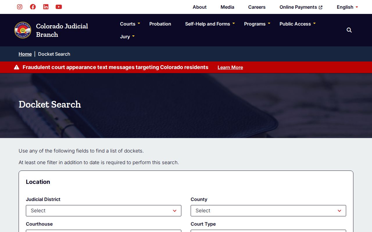 Colorado docket search without a warrant status field